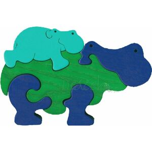 Dřevěné vkládací puzzle - Hroch modrý s hrošíkem
