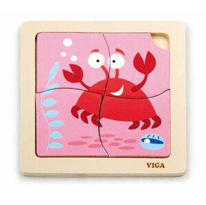 VIGA, Dřevěné puzzle 4 dílky - krab