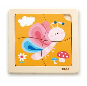 VIGA, Dřevěné puzzle 4 dílky - motýl