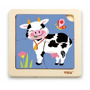 VIGA, Dřevěné puzzle 4 dílky - kráva