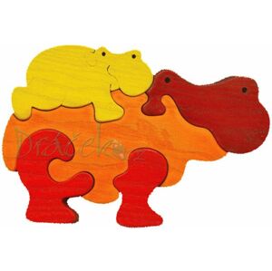Dřevěné vkládací puzzle - Hroch oranžový s hrošíkem