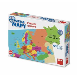 Puzzle mapy Evropa 69 dílků ve tvaru zemí 1:1 v krabici 32x23x7cm