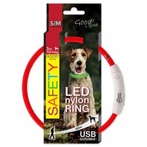 Obojek DOG FANTASY LED nylonový červený S-M 1 ks