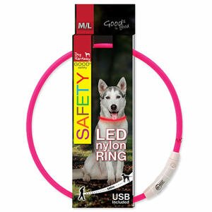 Obojek DOG FANTASY LED nylonový růžový M-L 1 ks