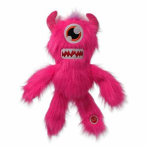 Hračka DOG FANTASY Monsters chlupaté jednooké strašidlo pískací růžové 35 cm