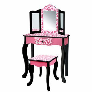 Teamson Fantasy Fields - Růžovo černý toaletní stolek s leopardím vzorem