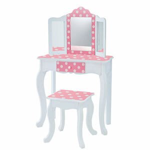 Teamson Fantasy Fields - Růžový toaletní stolek s bílými puntíky
