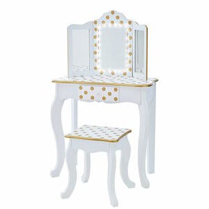 Teamson Fantasy Fields - Bílý toaletní stolek se zlatými puntíky, s LED podsvícením