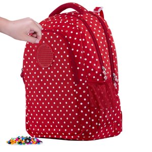 PIXIE CREW Studentský batoh červená látka s bílými puntíky  + Brožurka kreativních nápadů + 65 malých různobarevných pixelů