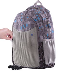 PIXIE CREW Kreativní studentský batoh Minecraft šedo-modrý  + Brožurka kreativních nápadů + 100 černých pixelů
